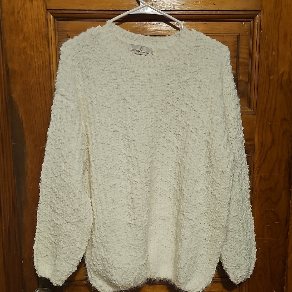 Zenana Outfitters Cream Textured Knit Sweater Med